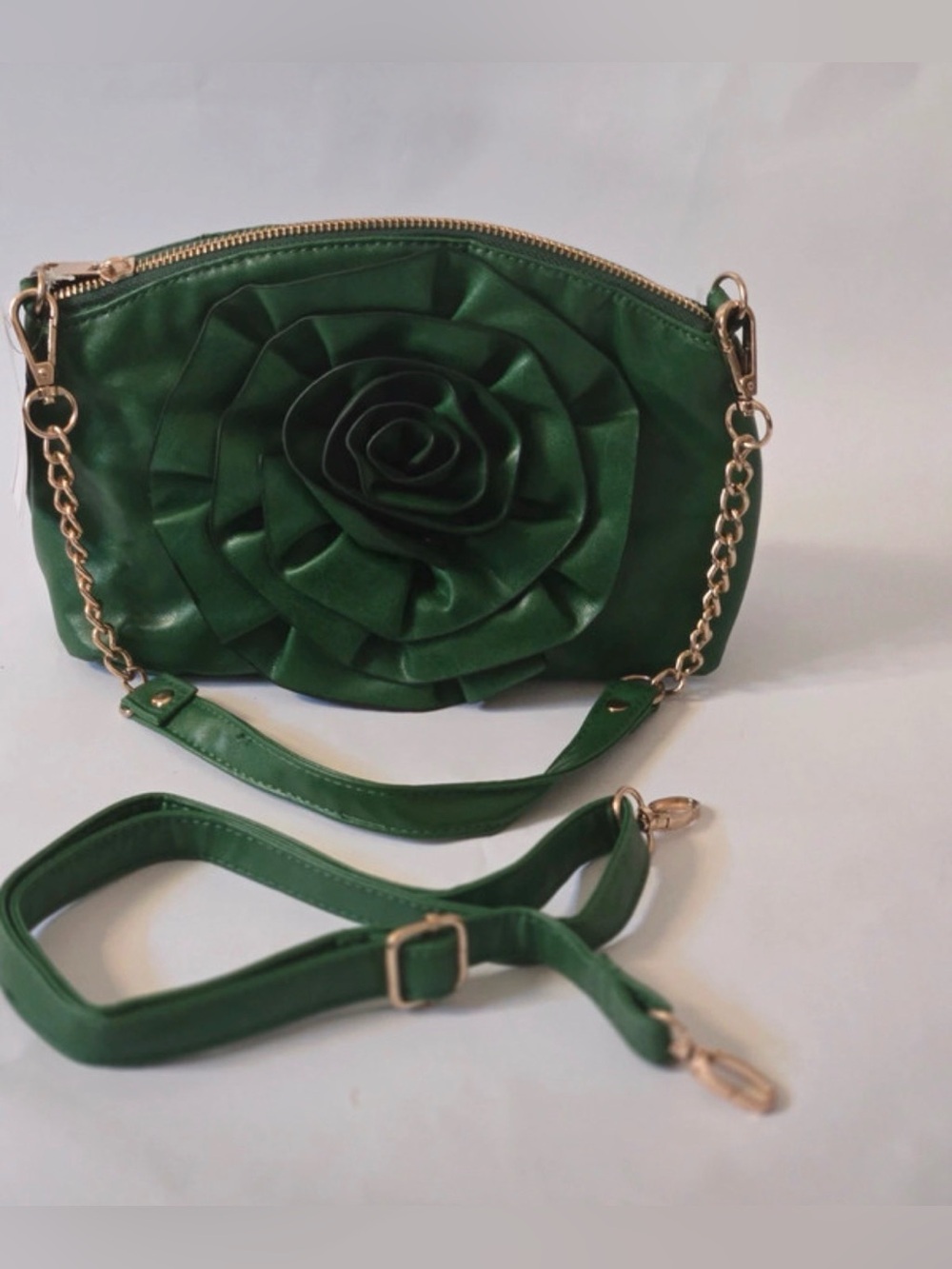 Green Floral Applique Crossbody Bag